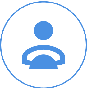 Person icon with phone in blue circle.